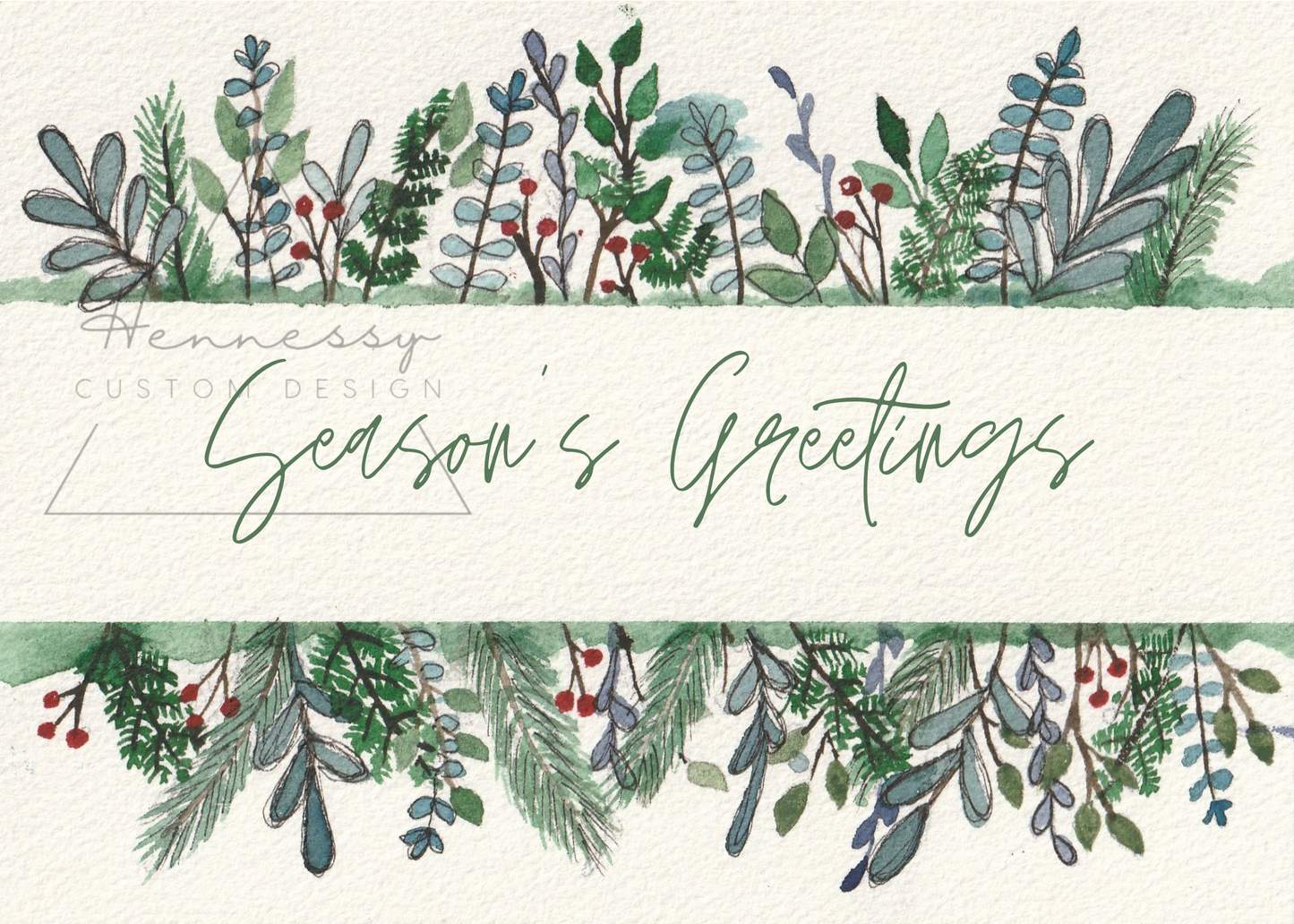 Season's Greetings hand drawn and painted card